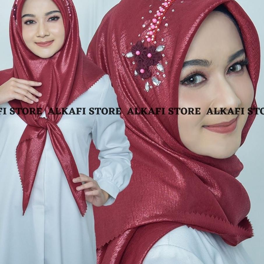 Terjamin TERLARIS KERUDUNG PESTA SEGI EMPAT PAYET BUNGA TERMURAH/ JILBAB SEGIEMPAT PAYET TERMURAH / 
