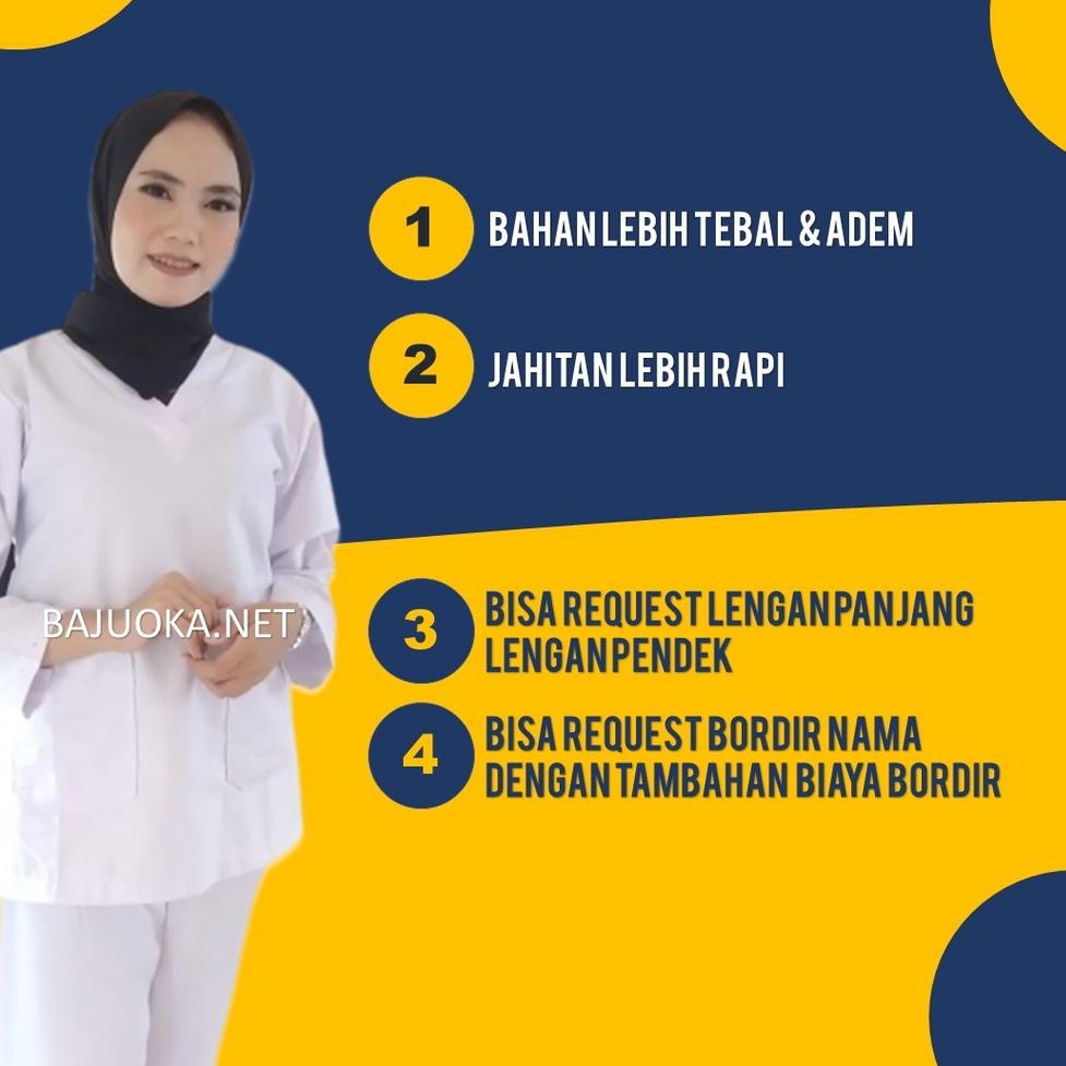 J(9Q✓) Pakaian Baju Seragam Kerja Ok Perawat Oka Drill Murah Jaga Petugas Medis Terbaru Lengan 3/4 7