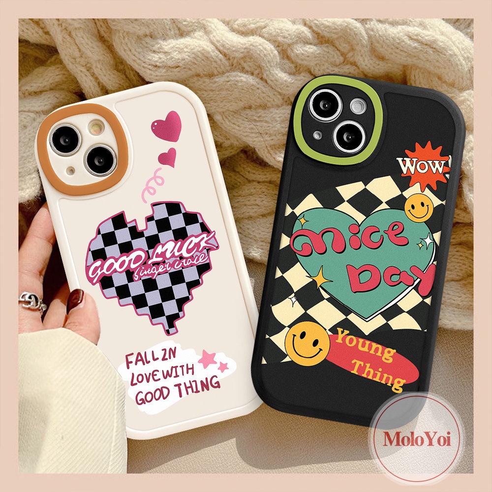 IPHONE Kompatibel Untuk Iphone13 11 12 14 Pro Max7 8 6 6s Plus XR X XS Max14 Plus SE 2020lucu Smile Love Hati Papan Catur Casing Ponsel Shockproof Soft TPU Back Cover