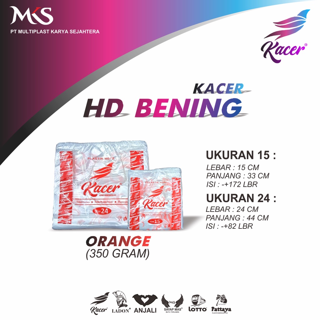 Kantong Plastik Bening Merk Kacer Cover Orange Berat 350 Gram