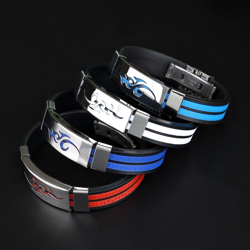 [Z H Jewelry] Fashion Pria Silikon Naruto Gelang Stainless Steel Hip Hop Pesta Perhiasan Aksesoris