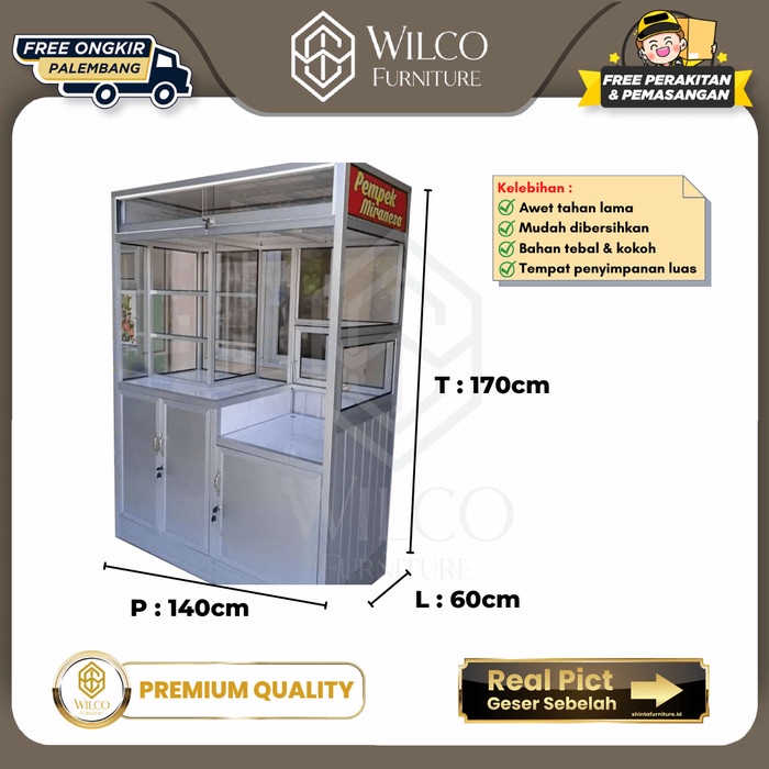 Rak Etalase Makanan Aluminium Kaca / Rak Aluminium Pempek Palembang