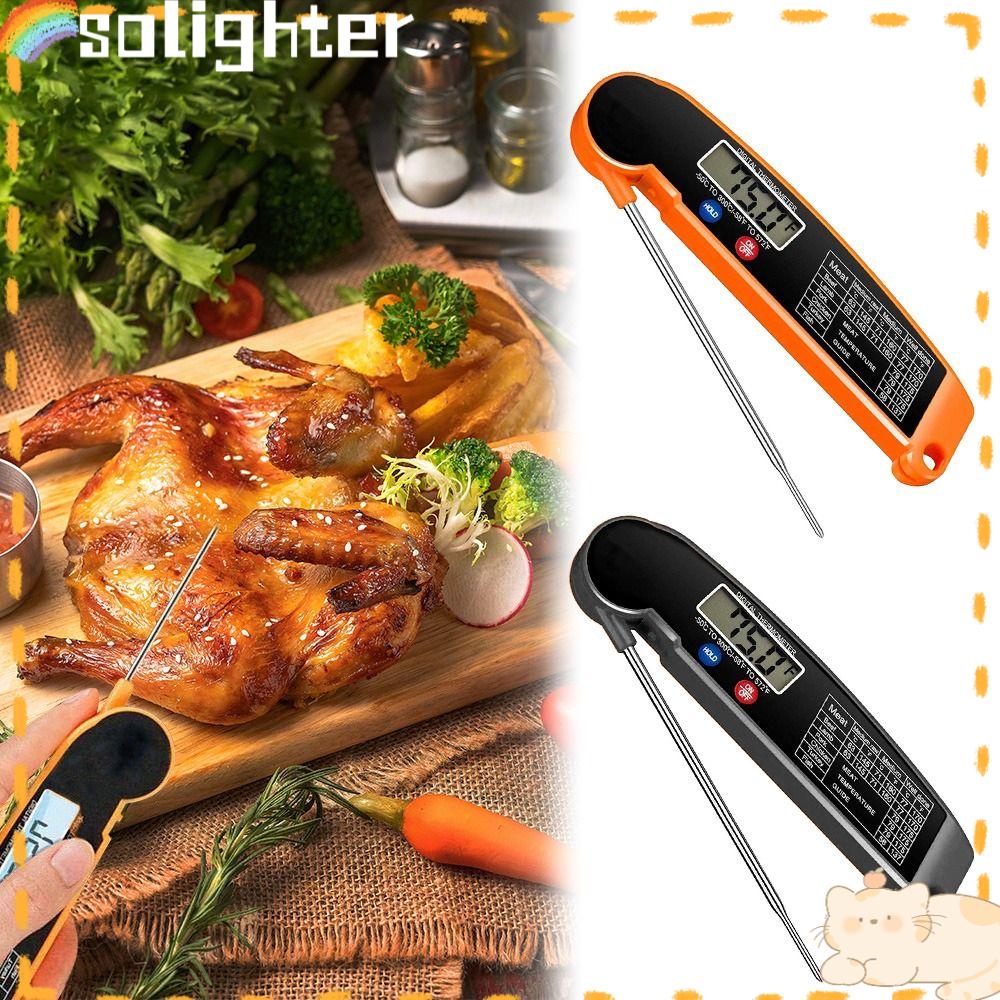 Solighter Termometer Digital Stainless Steel Mudah Disimpan Lipat Barbekyu Makanan Probe Suhu