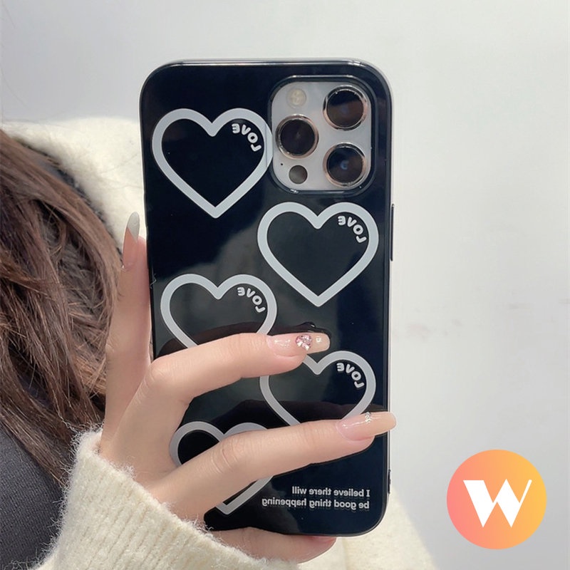 IPHONE Case Kartun Cinta Hati Kompatibel Untuk Iphone11 13 12 14 Pro Max XR 7Plus X XS Max8 7 Plus Se2020 Lembut Tpu Glossy Halus Shockproof Back Full Cover