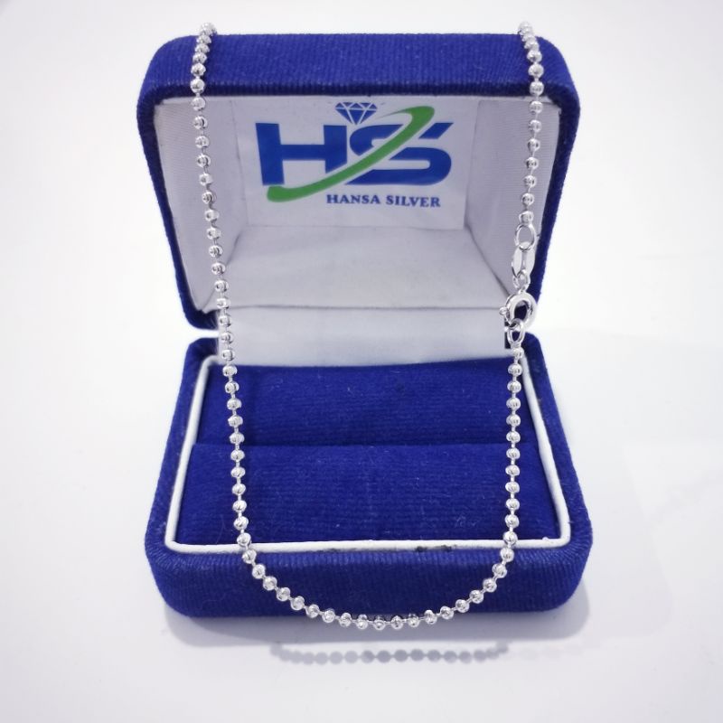 Kalung Perak Silver Asli 925 Lapis Emas Putih Model Biji Lada Ukir 45Cm 60Cm - Kalung Perak Pria Wanita Anti Karat