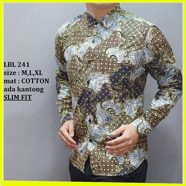 KEMEJA PRIA BATIK LENGAN PANJANG HEM BAHAN KATUN HALUS 40S LBL 241 MEWAH PREMIUM BAJU ELEGANT SIZE M L XL  SKU MS JAKARTA