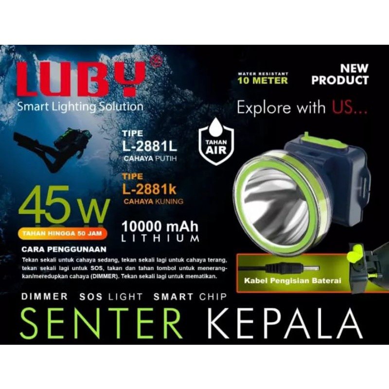 Senter Kepala LUBY 45 watt / LUBY 2881 / L2881 / L-2881 - 2881, Kuning