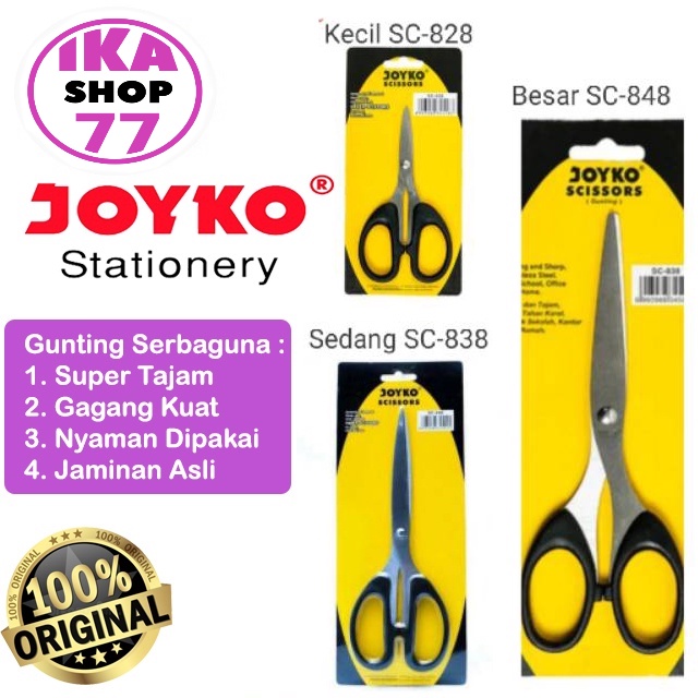 

Gunting Besar Sedang Kecil Joyko SC-848 Tajam Original Super Kuat untuk Kain Kertas Tali Aksesoris DIY dll