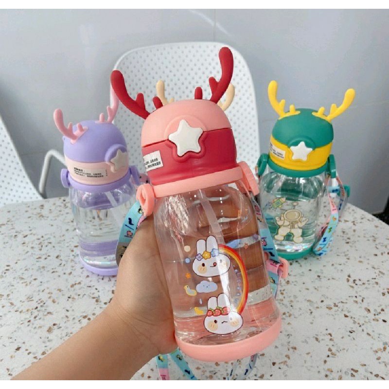 BOTOL MINUM TANDUK RUSA TALI SEDOTAN/BOTOL MINUM ANAK LUCU 600ML ANTI PECAH