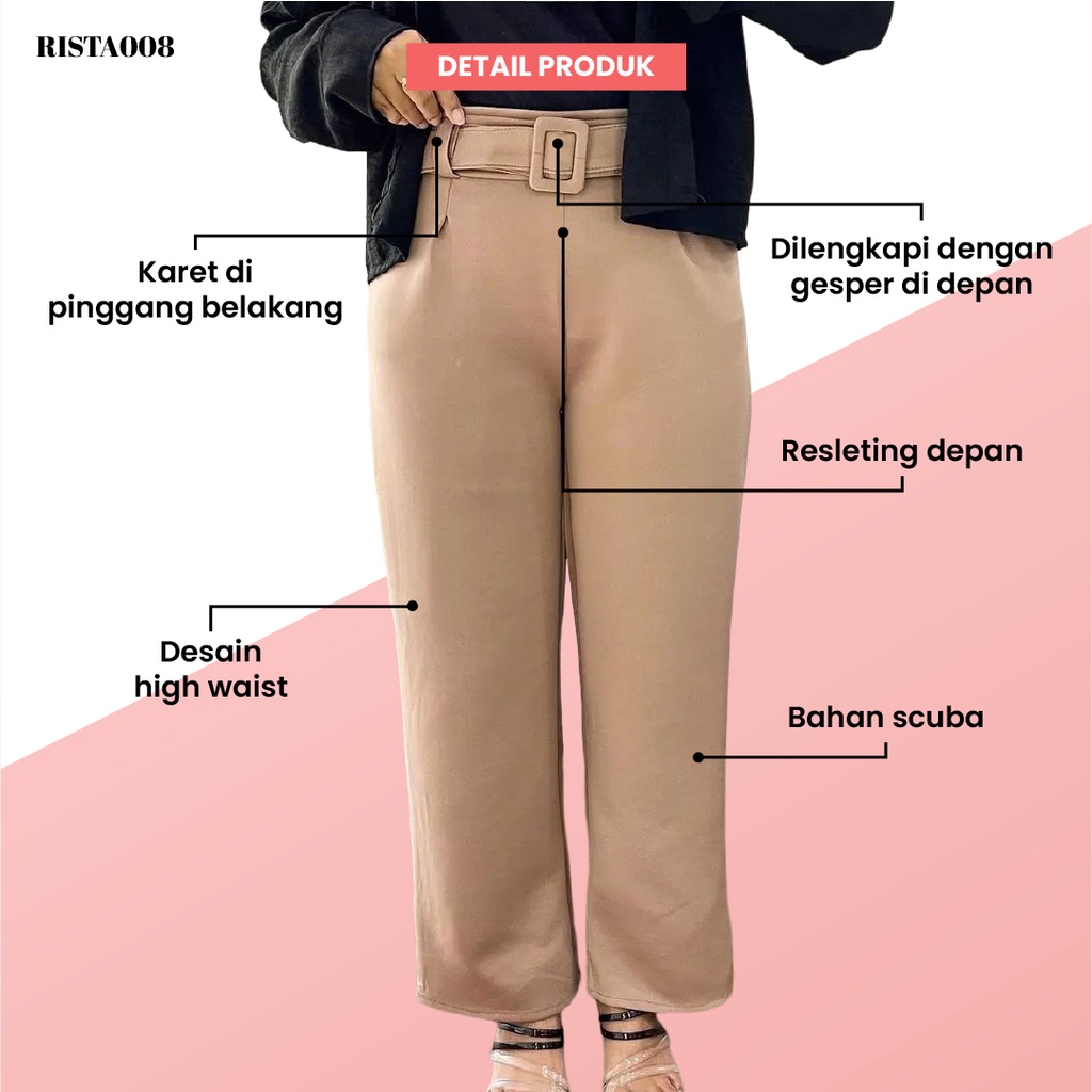 Celana Panjang Kulot Scuba Sabuk Highwaist Pants Outfit Remaja Kekinian Casual Simple