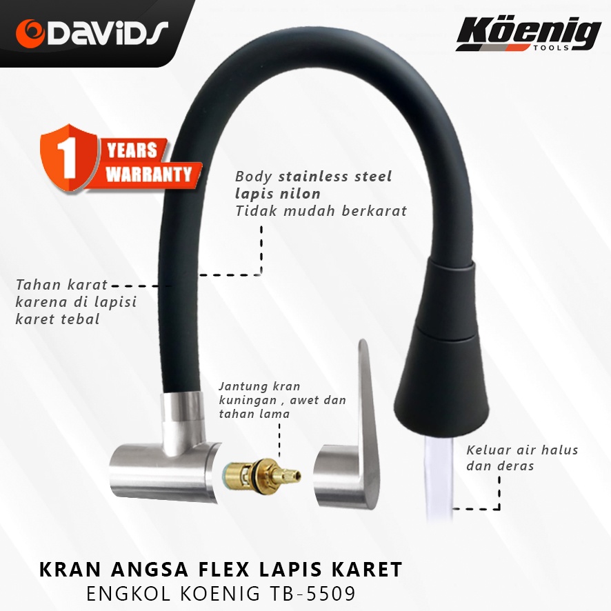 Kran Angsa Fleksibel Keran Wastafel Cuci Piring Stainless Dapur Sink Koenig 5509