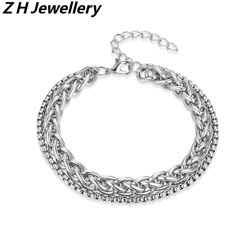 [Z H Perhiasan] Hip Hop Rock Retro Pria Fashion Kuba Stainless Steel Gelang Pesta Perhiasan Aksesoris 16 Cm/18 Cm/21 cm