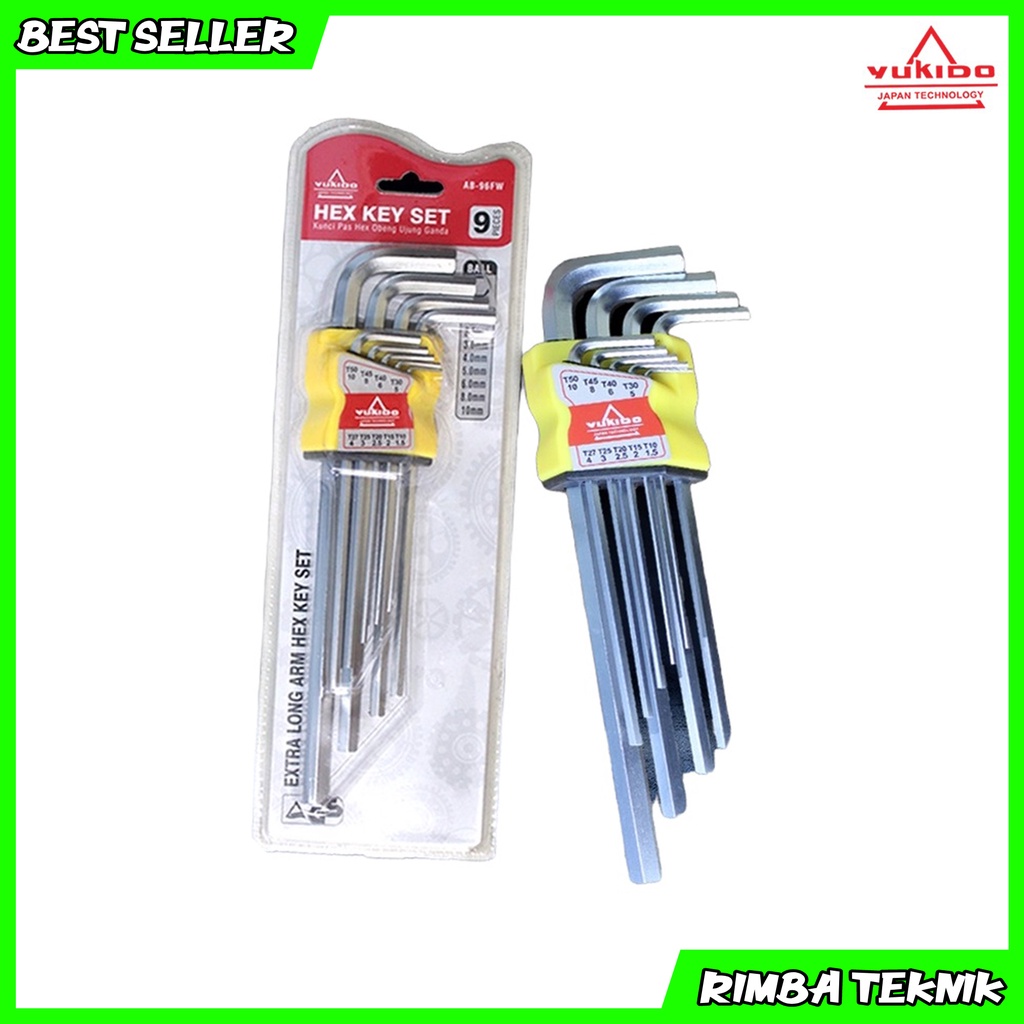 Kunci L Set 9 Panjang Pcs 1.5mm - 10mm Yukido Chrome Vanadium Ballpoint Ball Point Hex Key Termurah