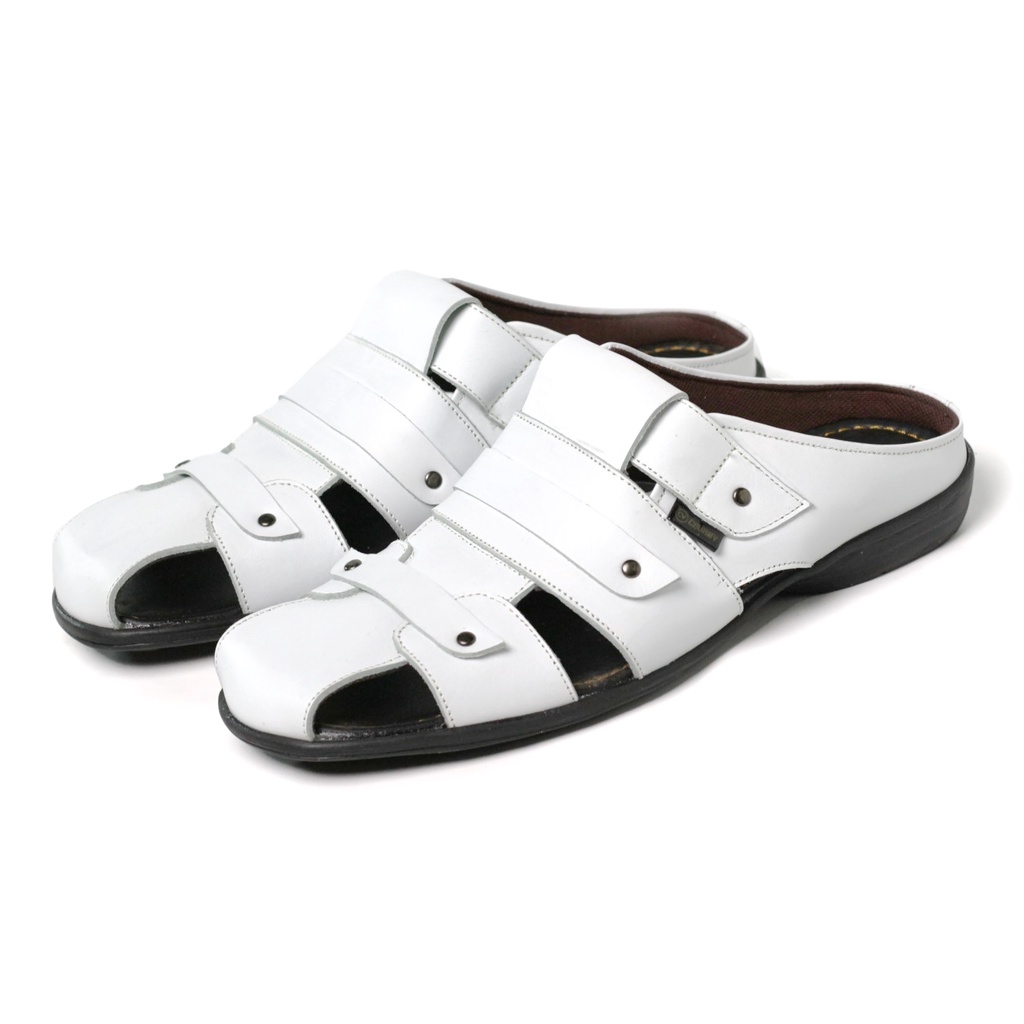 Sandal Pria / Sandal Kulit Asli Terbaru - Borongsong Putih