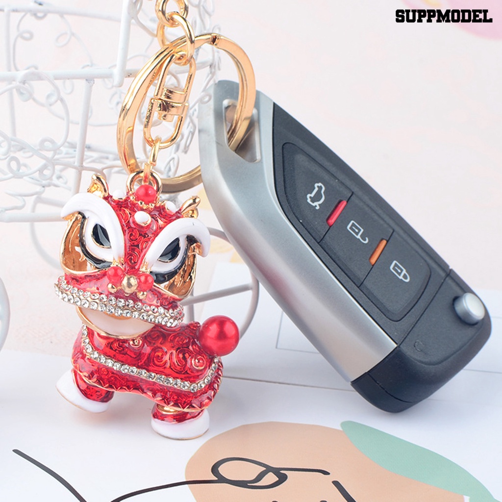 [Auto] Gantungan Kunci Mobil Berlian Imitasi Hias Gaya China Realistis Tiga Dimensi Tidak Luntur Menghias Festival Cina Kristal Dapat Diputar Lion Dance Key Ring Bag Aksesori