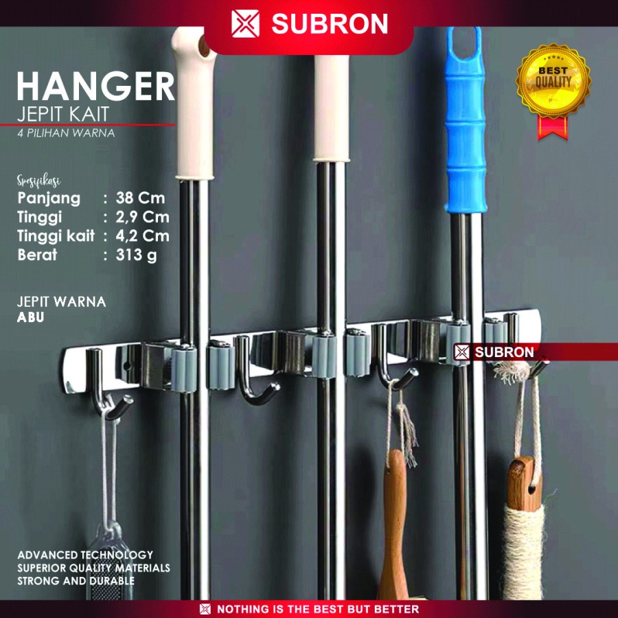 Hanger Jepit 4 Kait Stainless Gantungan All in Magic Mop Holder - SUBRON