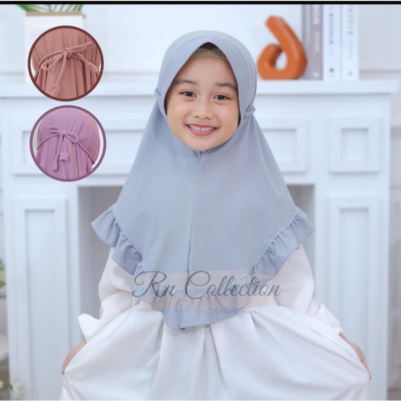 Hijab Tali Kepang bawah Rempel Kids/Serut/Jilbab Kerut Bawah Anak