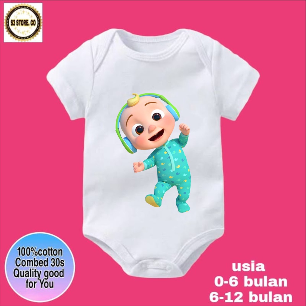 BAJU BAYI JUMPER BABY COCOMELON YOUTUBE CHANELL bodysuit kaos bayi COCOMELON hitam/putih/Pink bodysu