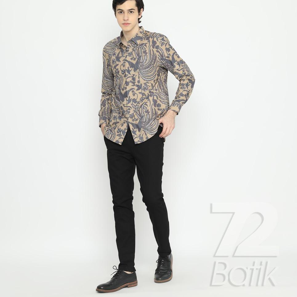 KEMEJA BATIK PRIA Lengan Panjang Slimfit Premium Motif Burung Phoenix Cream Krem 729103 Cap 72 - Baj