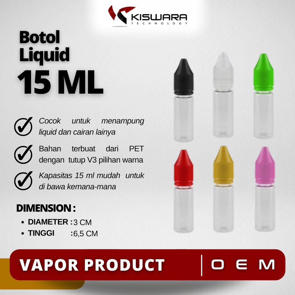 Botol Liquid V3 15ML [Clear] [1000PCS/Pack] V3 CAP - CLEAR