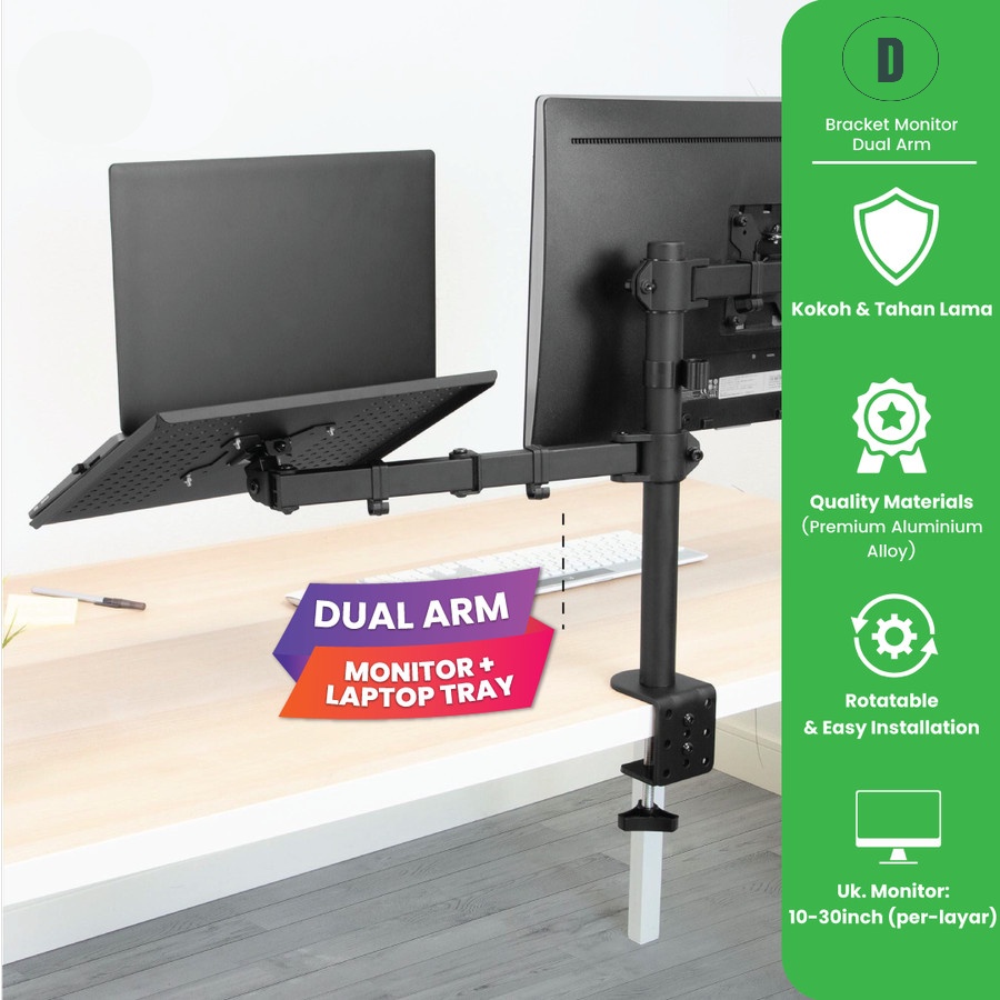Bracket Monitor Dual Arm Monitor &amp; Laptop Stand