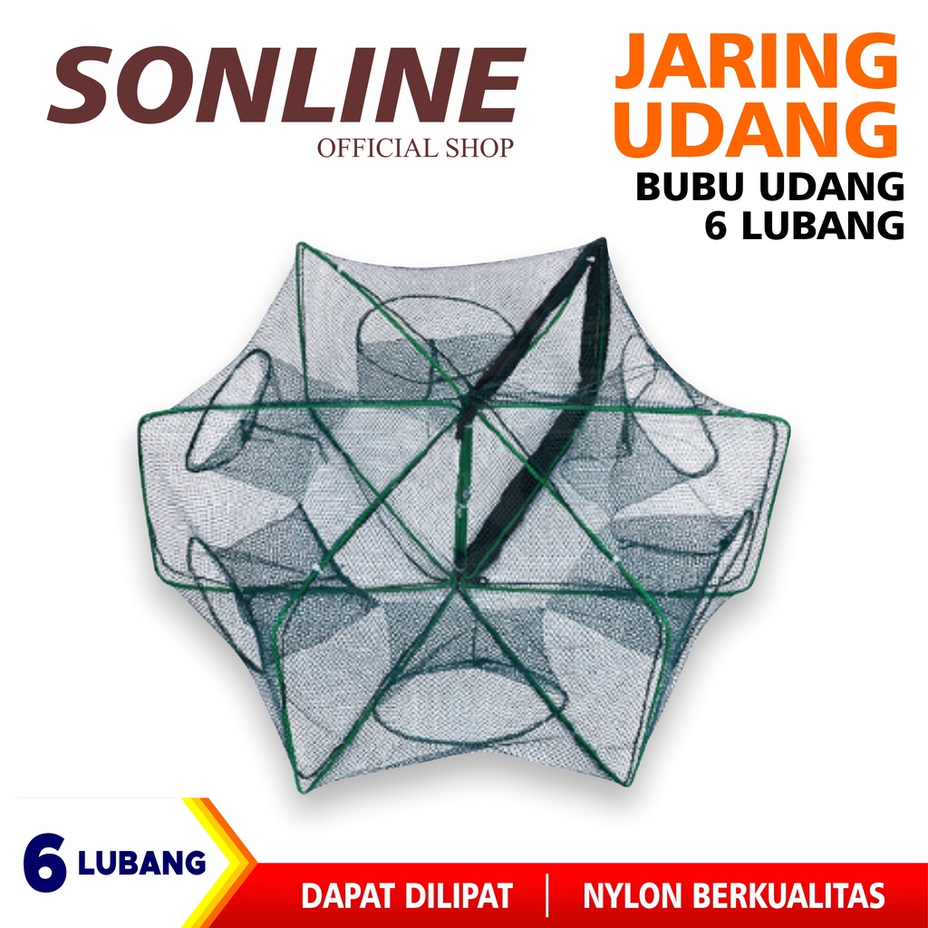 SONLINE Bubu Ikan Udang Jaring lubang Dilipat Portabel Hexagon Jaring ikan Udang Ikan Otomatis Perangkap Udang Ikan Mas Penangkap Kandang jaring 6 Lubang