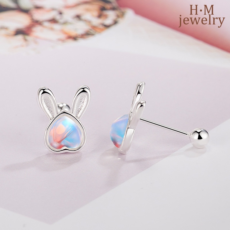 Anting Telinga Kelinci Moonstone Berbentuk Hati2022Baru Lucu Manis Twist Screw Earrings