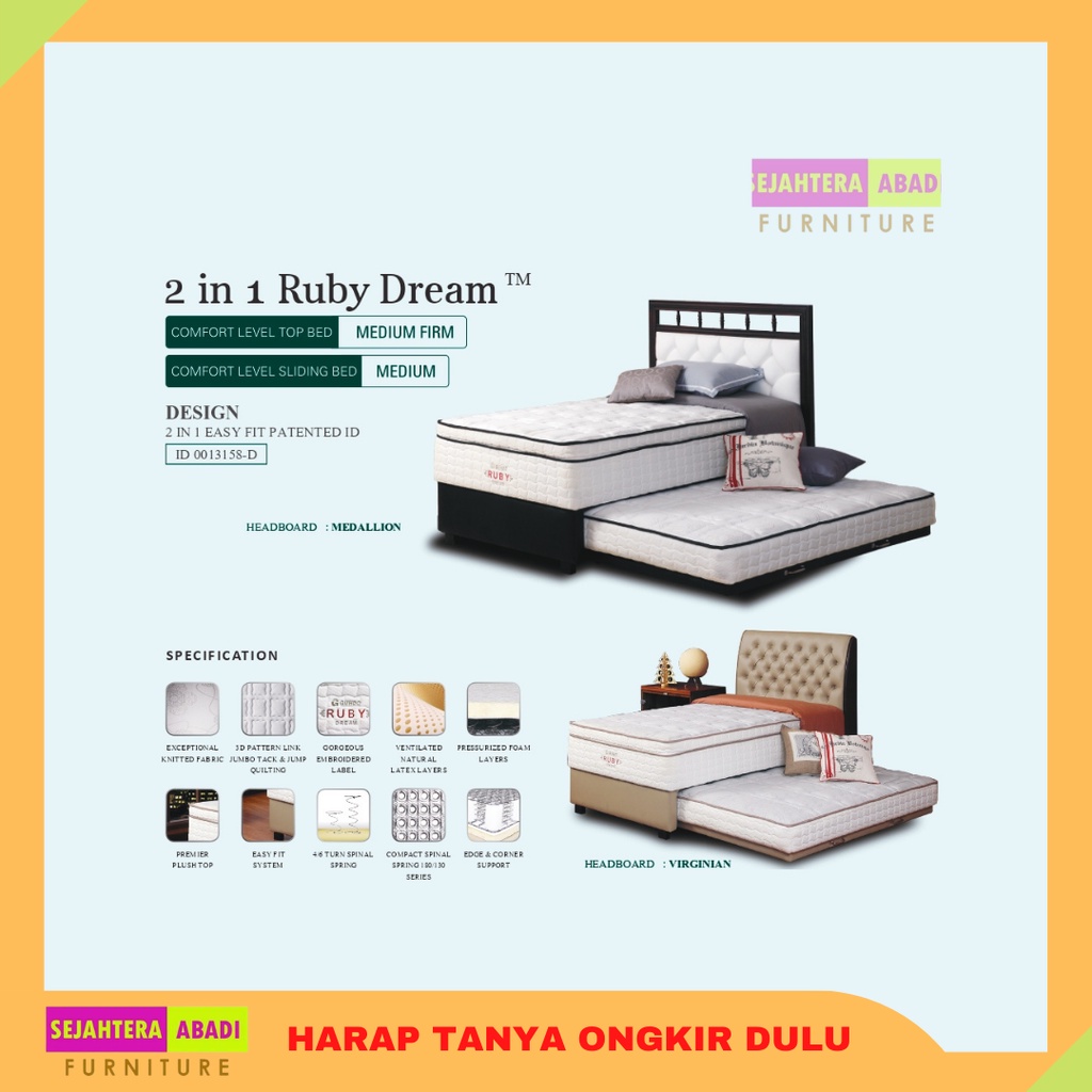 guhdo springbed kasur 2in1 twin sorong ruby dream kasur latex plushtop Divan atas & Full Set Furnitu