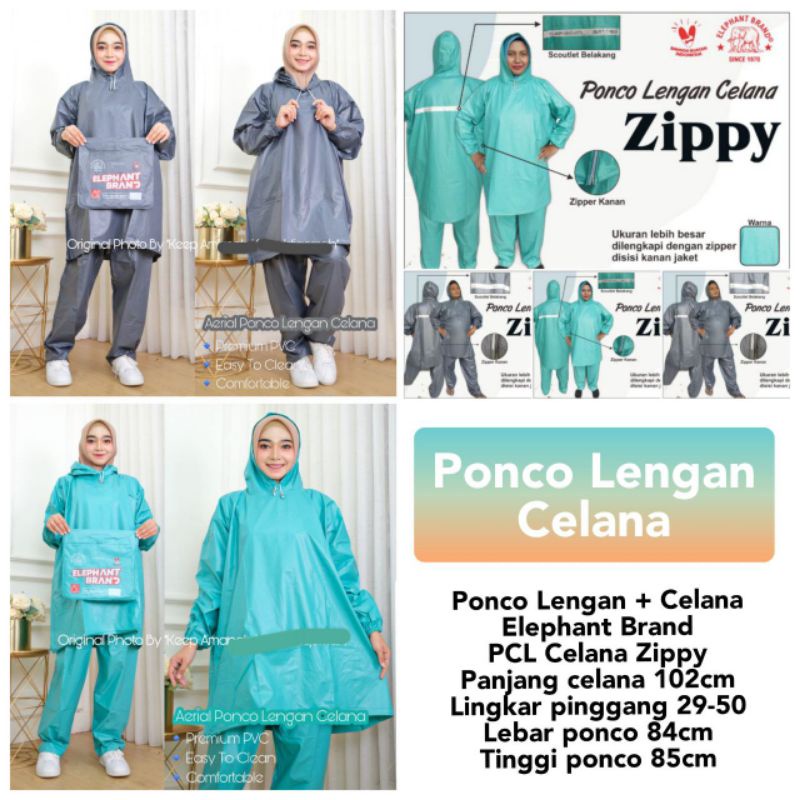 JAS HUJAN PONCO LENGAN + CELANA ZIPPY