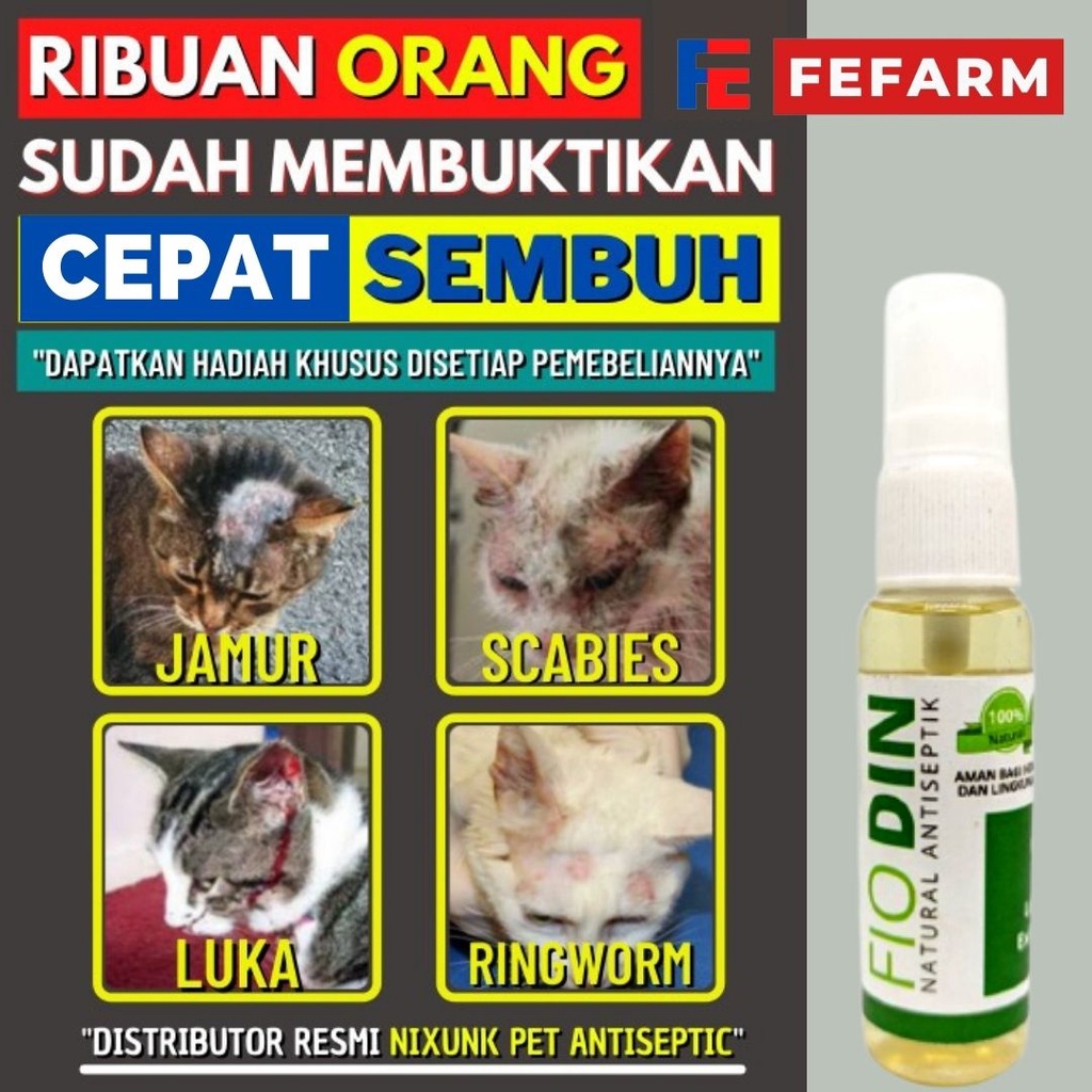 FIODIN SPRAY NATURAL - Obat Skabies Demodex Gatal Luka Jamur Borok Hewan Anjing Kucing FEFARM