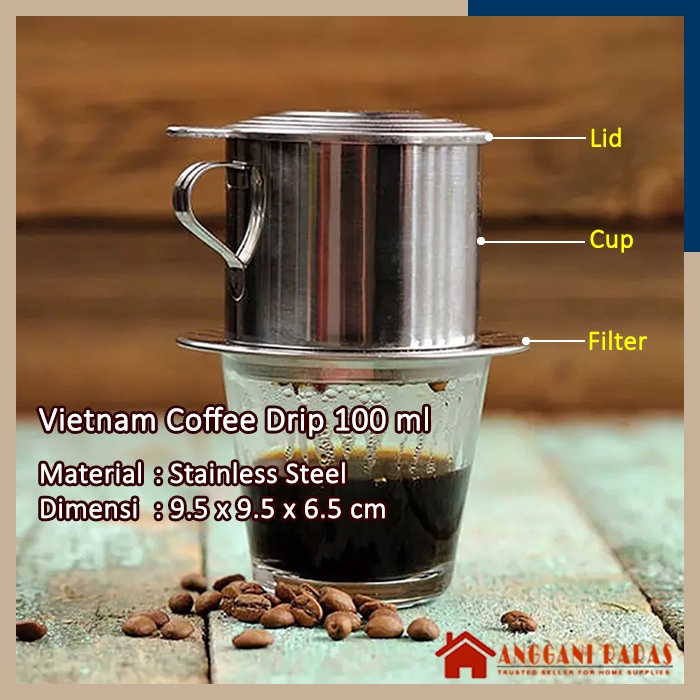 Filter Kopi Vietnam Drip Coffee Maker Coffee Dripper Gelas Kopi Saring Seduh Stainless 100 ML