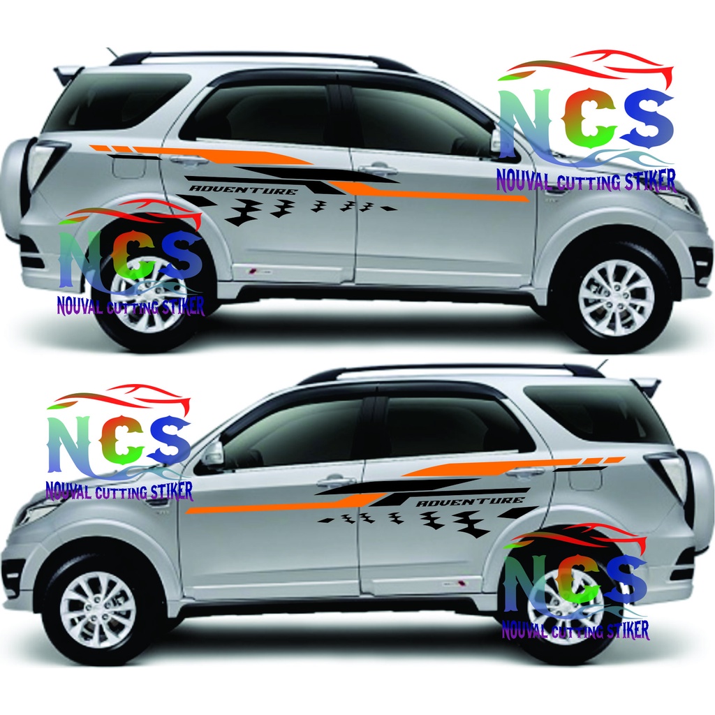 STICKER VARIASI BODY SAMPING CUTTING STICKER VARIASI MOBIL TERIOS RUSH HITAM PUTIH SILVER KEREN