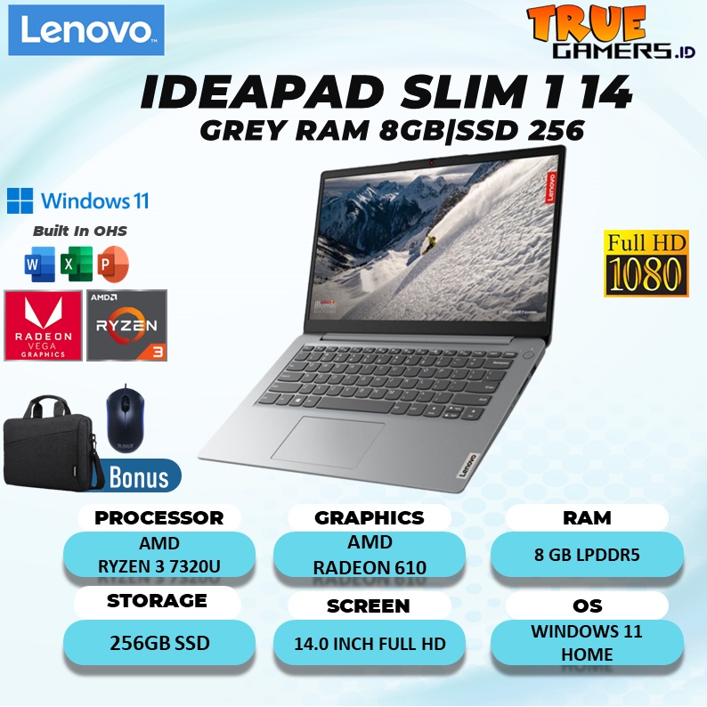 LAPTOP LENOVO IDEAPAD SLIM 1 14 RYZEN 3 7320U RAM 8GB 512ssd RADEON 610M FREE OFFICE 14.0FHD