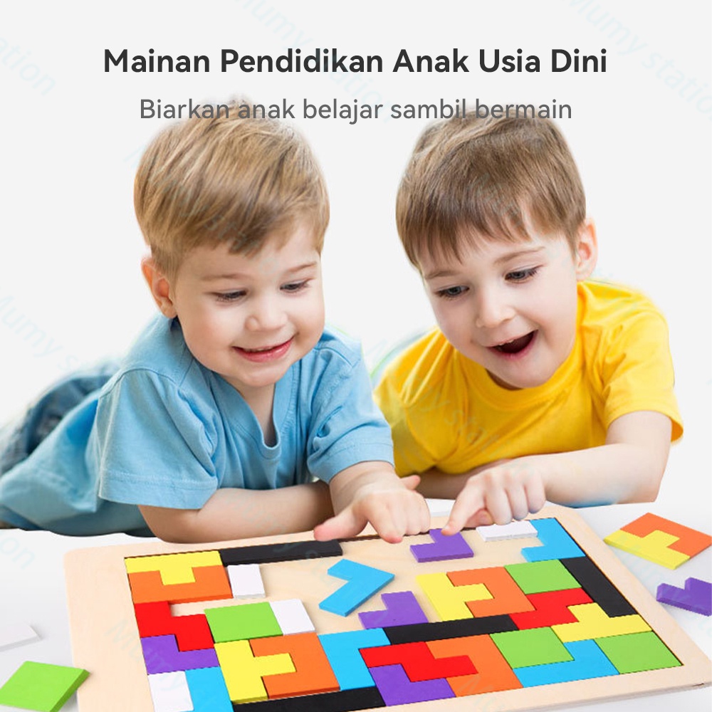 Mumystation Mainan Edukasi Anak Tetris Kayu Russian Block Kids Wood Intellegence