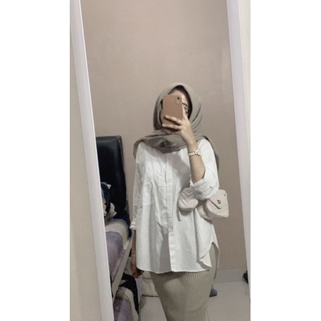 riche- Kemeja putih polos/formal lengan balon oversize murah/atsan wanita /katun nyerap keringat/ original