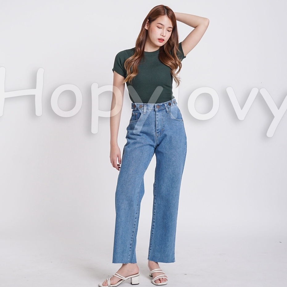 Celana Kulot Wanita | Celana Kulot Jeans | Boyfriend Loose Double Button HOPYLOVY