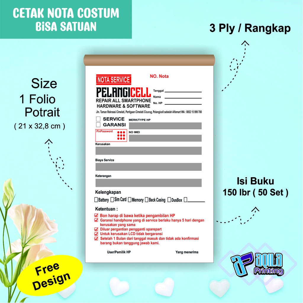 Cetak Nota Bon Faktur 1 FOLIO 10 BUKU 1 PLY BOLAK BALIK NOMORATOR