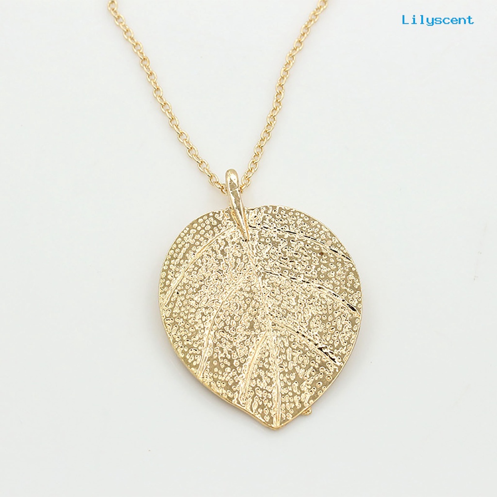 [LS]Chain Elegant Leaf Charm Anggun Tekstur Bening Hias Colorfast Kalung Tanaman Hidup Kekinian