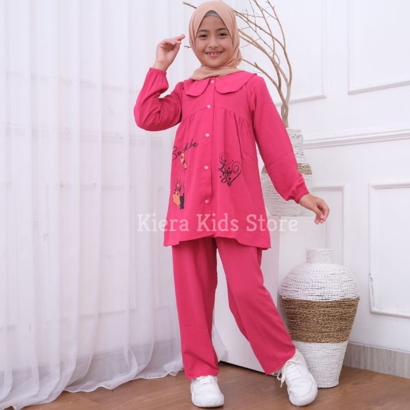 Setelan Anak Perempuan Bahan Crinkle Premium Airflo Motif Gambar Usia 3-12 Tahun