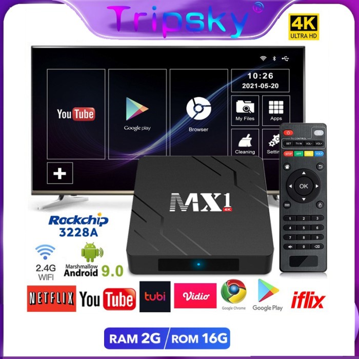 Android Tv Box Rockchip3229 2G RAM 16G ROM Android 9.0 4k Smart Tv Box TERBAIK