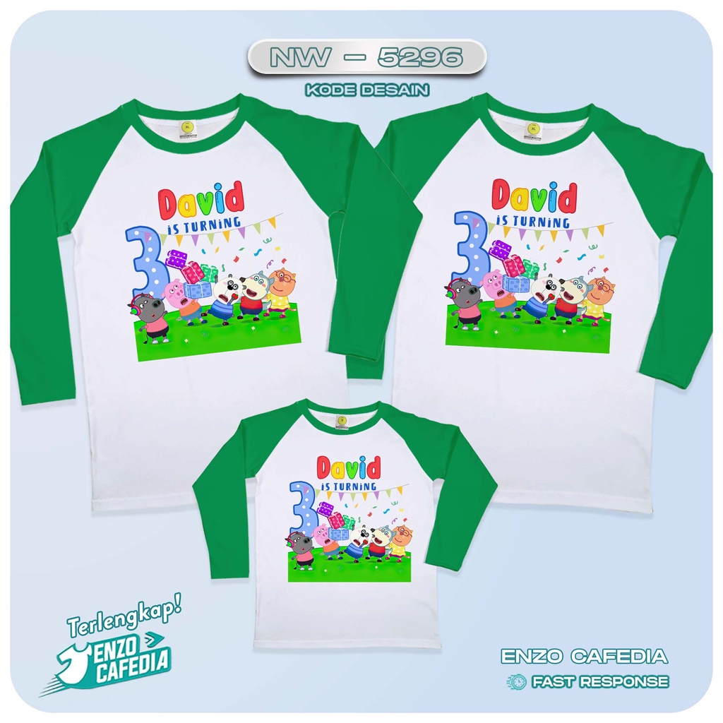 Kaos Raglan Keluarga | Kaos Ultah | Kaos Couple | Kaos Motif Serigala Wolfoo NW 5296 | Bisa Ganti Cu