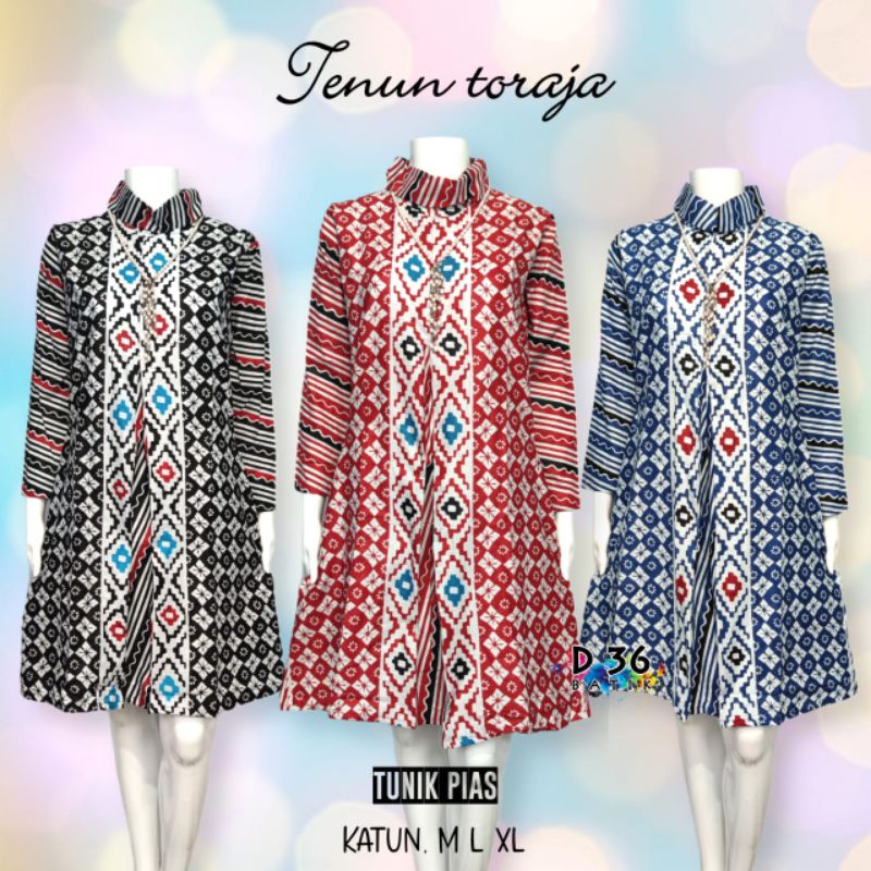 Tunik katun halus murah santika motif tenun toraja atasan baju batik wanita ibu remaja cewek cewe seragam seragaman kerja kantor kuliah pabrik btc solo cantik adem bagus nikahan keran corak fashion hits keren HQ berkualitas simple modern muslimah