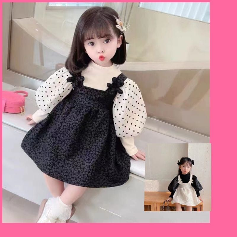 Dress anak perempuan Lengan Tile motif polka / baju baby import / gaun bayi Lucu