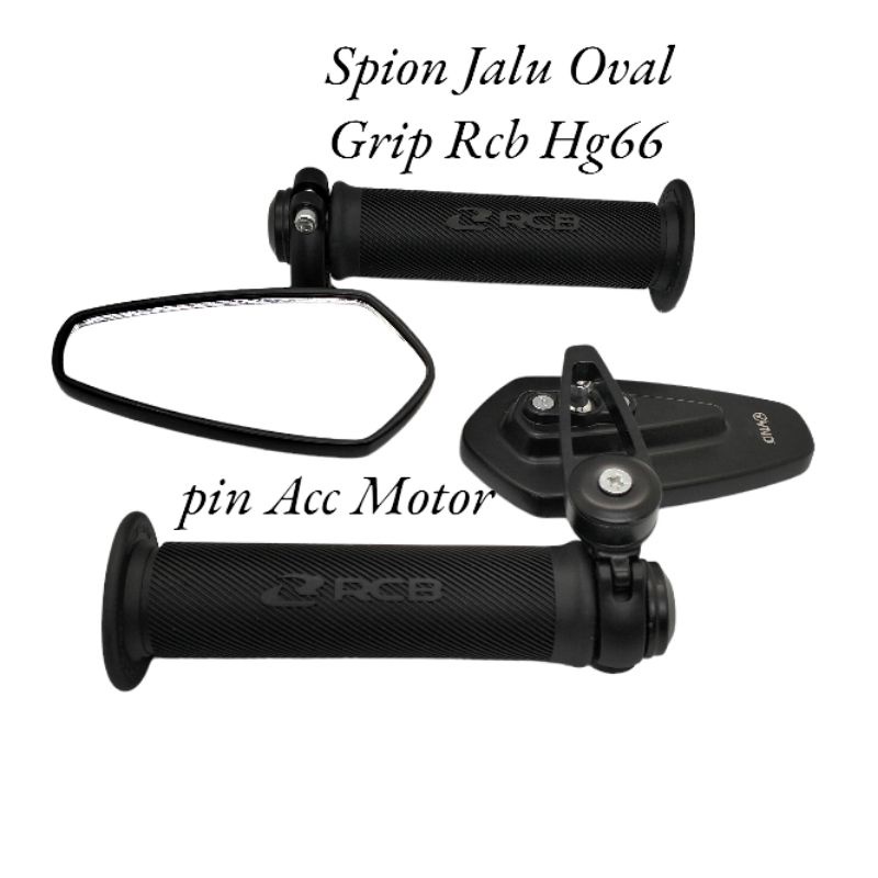 Paket Spion Jalu Oval Bar end+Grip Rcb Hitam Motif Hg55/Hg66 Pnp Universal motor