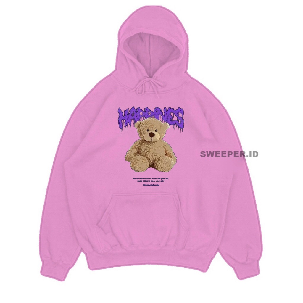 SWEATER HOODIE HAPPINES BEAR KOREAN STYLE BAHAN FLEECE