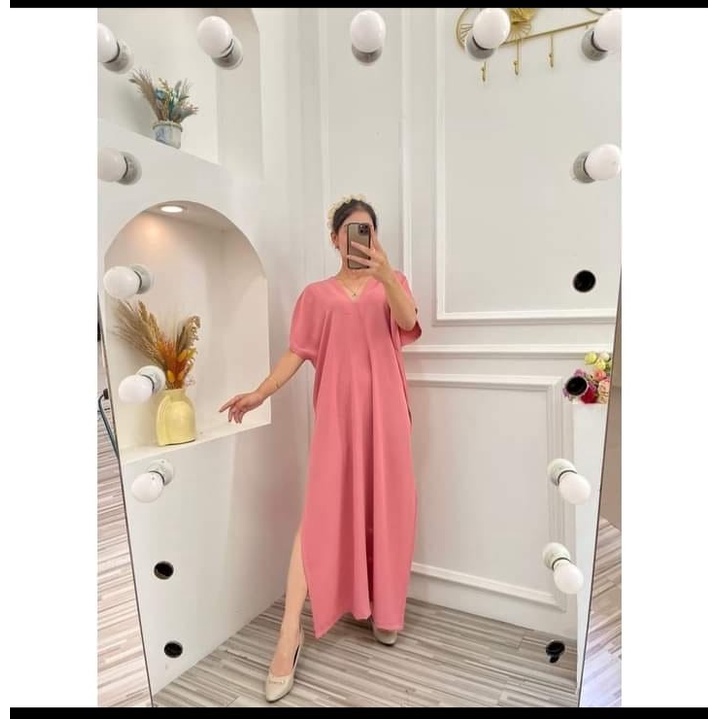 LONG DRESS PANJANG V'NECK CRINKEL AIRFLOW