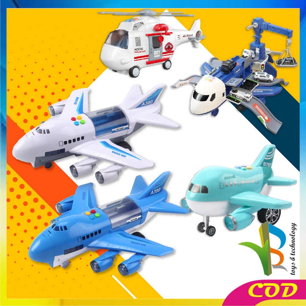 RB-M226 M229 Mainan Pesawat Terbang Inersia / Maenan Anak DIY Helicopter Bongkar Pasang Mobil / Plane assemble Musik Flash Airbus Mainan Anak