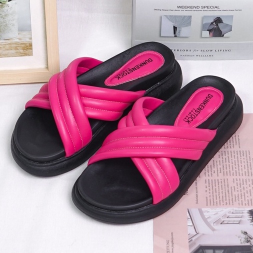 LAPEPA YUK - Dunkenstock TIGGO Sandal Wanita Silang Tinggi 5cm Size 36 - 40 Selop Tidak Licin Sendal Beleza Wedges Slop Birken Rumah Belezza 37 38 39 Warna Fuschia Pink Fanta Fuchia Belleza Kekinian Premium Terbaru Shoes Ori Original Mall Official Store