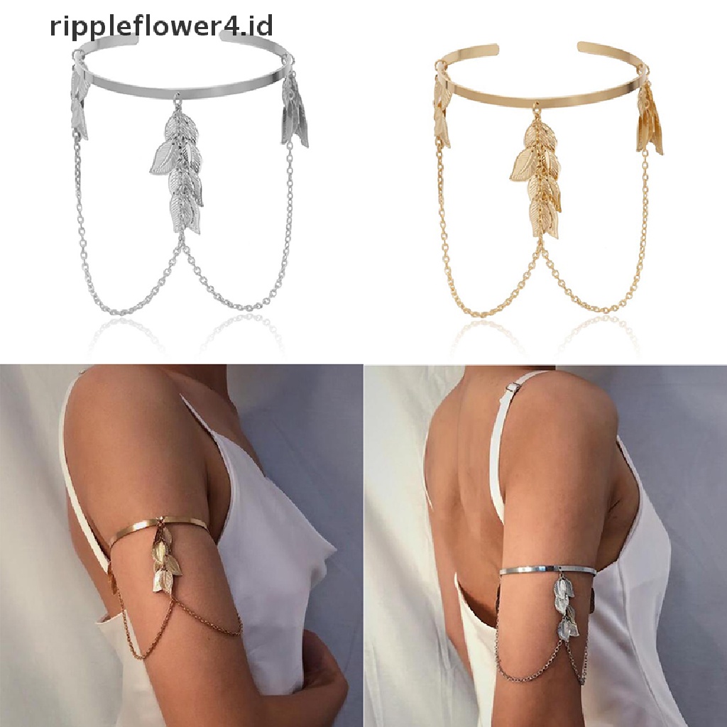 {rippleflower4.id} Boho Retro Daun Upper Cuff Bangle Ban Lengan Arm Slave Rantai Gelang Perhiasan~