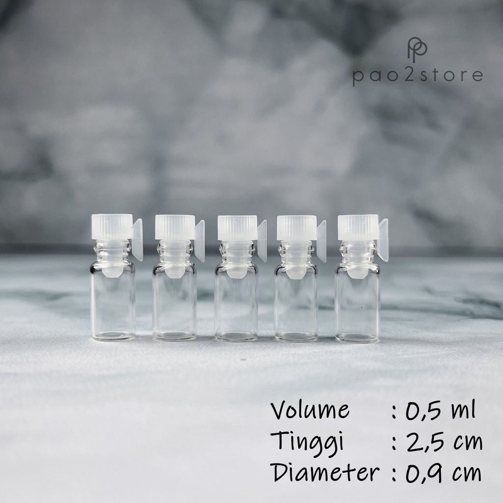 Vial 0,5ml Botol Tester Sample Parfum Kaca model Stik Panjang Lidi - Tutup PUTIH